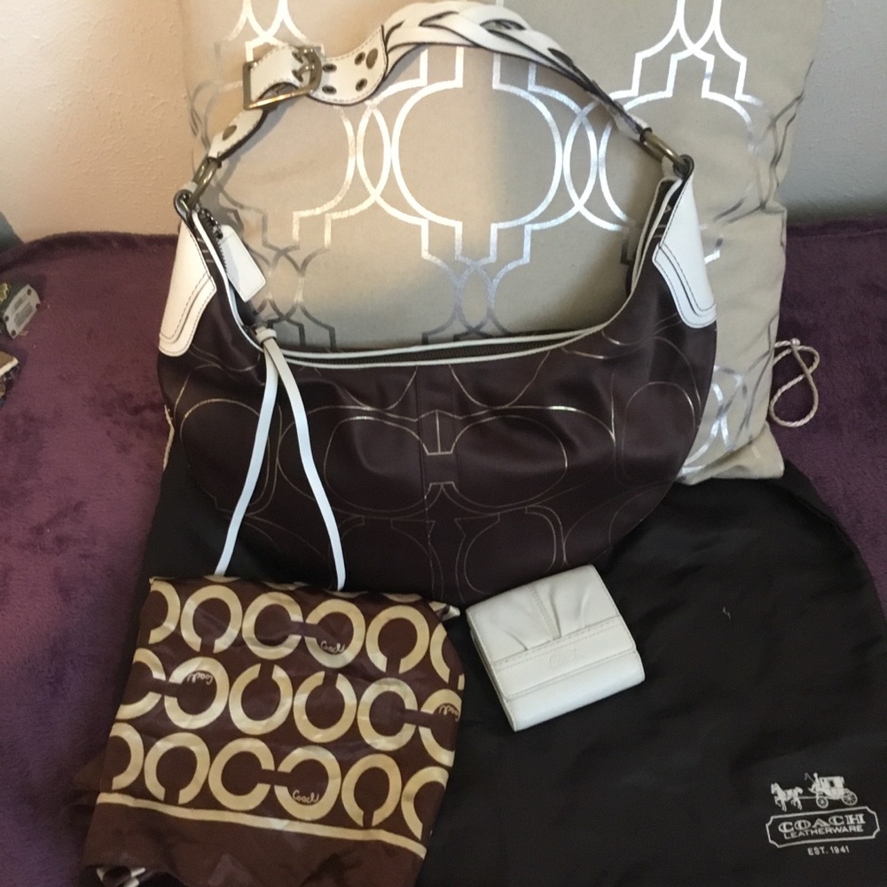 Vintage Coach Hampton Scarf Print Coach Brown Sateen Hobo Bag & Scarf